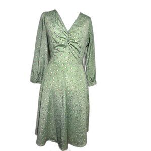 Moon Collection Dress Cat Print Mint Green Keyhole back Twee Kitten Retro Small